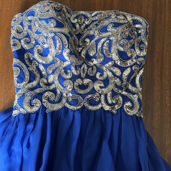 Blue Strapless Prom Dress - Picture 3 of 5